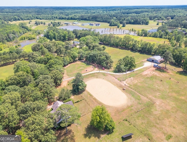 aerial view featuring a rural view and a water view