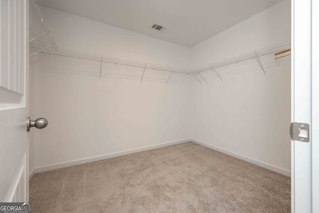 walk in closet featuring light carpet