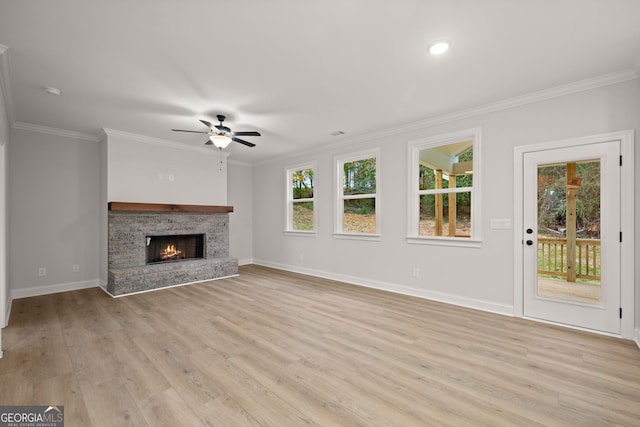 spare room with a raised ceiling, ornamental molding, plenty of natural light, and ceiling fan