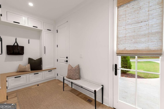 mudroom featuring light hardwood / wood-style flooring