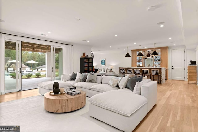 living room with light wood-type flooring