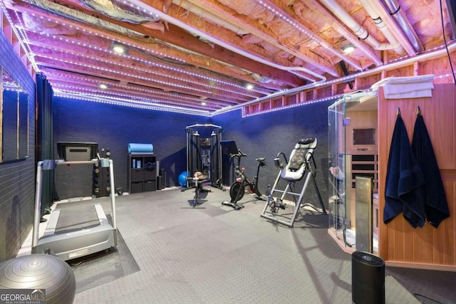 exercise room featuring carpet