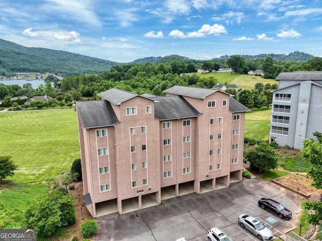 drone / aerial view with a mountain view