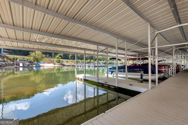 dock area with a water view