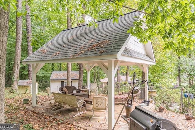 view of patio featuring a gazebo