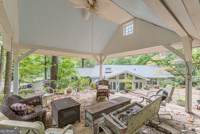 view of patio with a fire pit