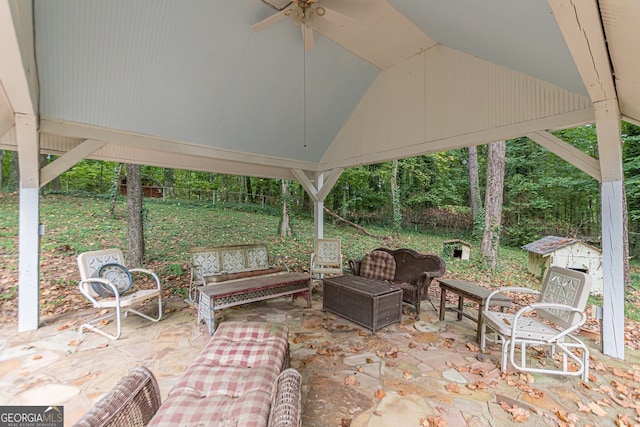 view of patio / terrace with an outdoor living space and ceiling fan