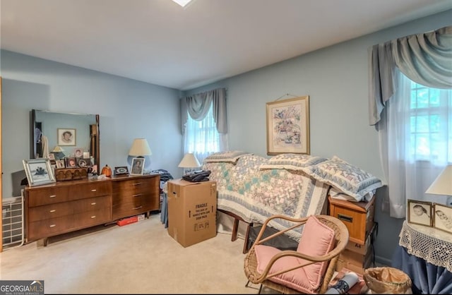 living area featuring light colored carpet