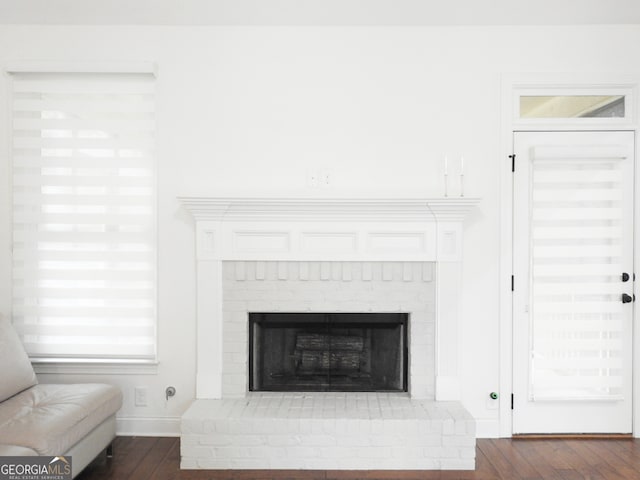 details featuring a fireplace and hardwood / wood-style floors