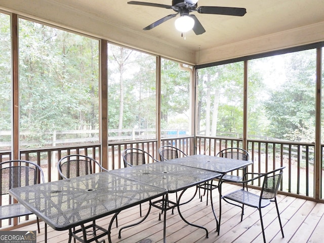 sunroom with ceiling fan and a wealth of natural light