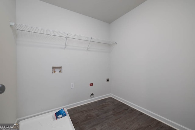 laundry room with hookup for a washing machine, dark hardwood / wood-style flooring, and hookup for an electric dryer