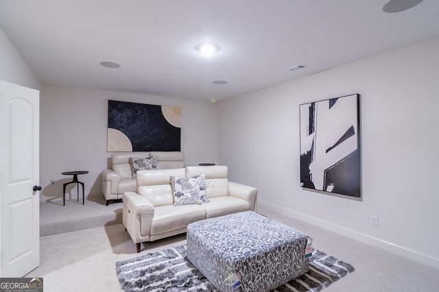 living room with light carpet