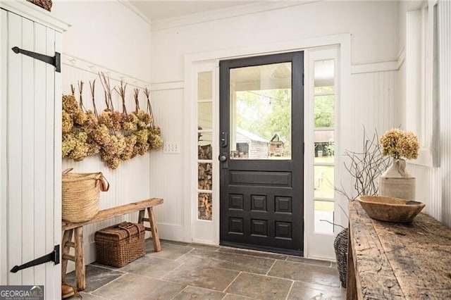 mudroom with ornamental molding