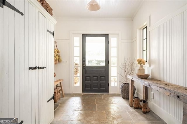 mudroom with crown molding