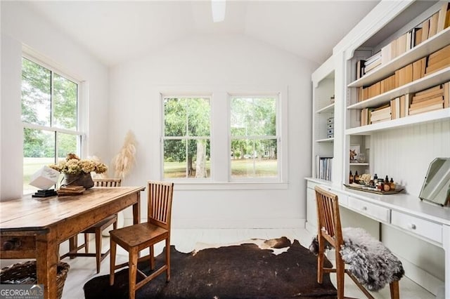 office area featuring lofted ceiling