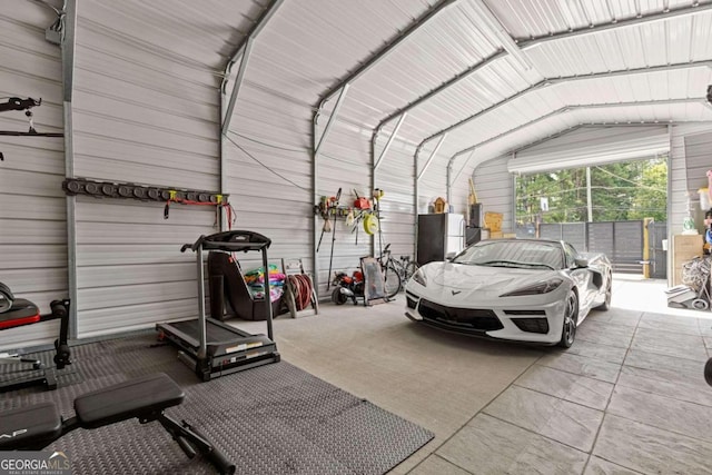 garage with wooden walls