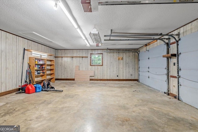 garage with wood walls