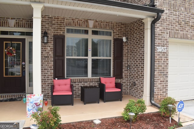 view of patio with a garage