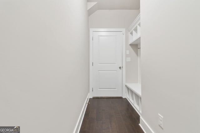 mudroom with dark hardwood / wood-style floors