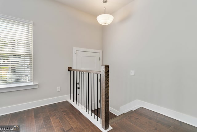 staircase with a healthy amount of sunlight and hardwood / wood-style floors