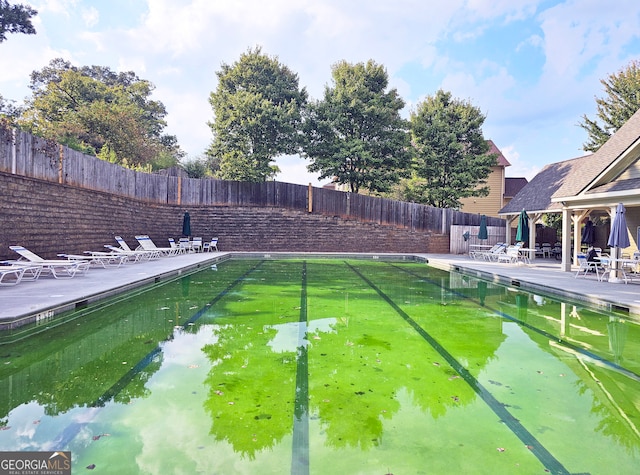 view of swimming pool with a patio