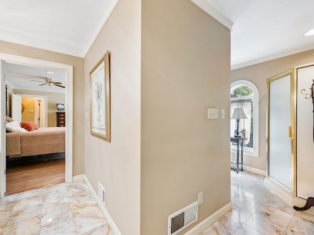 hallway with ornamental molding