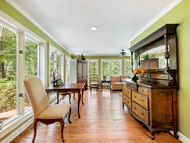 sunroom / solarium with ceiling fan and a wealth of natural light