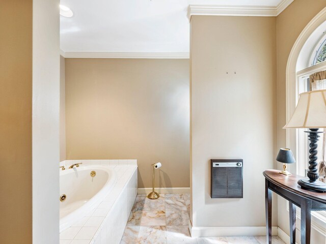 4394 Holly Springs Rd, Pendergrass, GA 30567 - full bathroom featuring baseboards, a garden tub, and crown molding