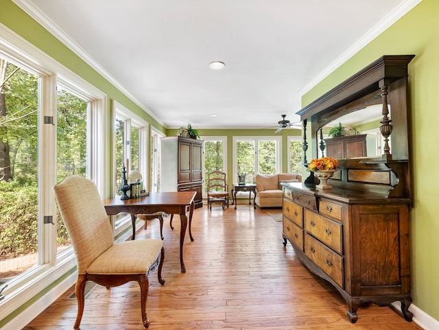 sunroom / solarium featuring ceiling fan and a healthy amount of sunlight