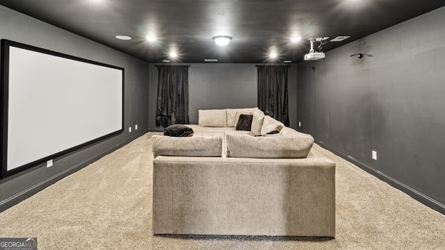 home theater room featuring carpet