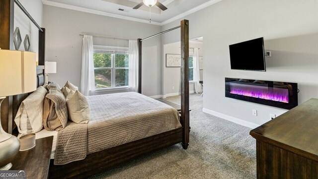 corridor with crown molding and dark hardwood / wood-style flooring