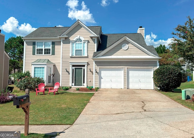 view of front of home with a garage and a front yard