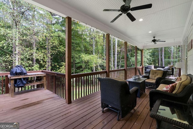 wooden terrace with ceiling fan