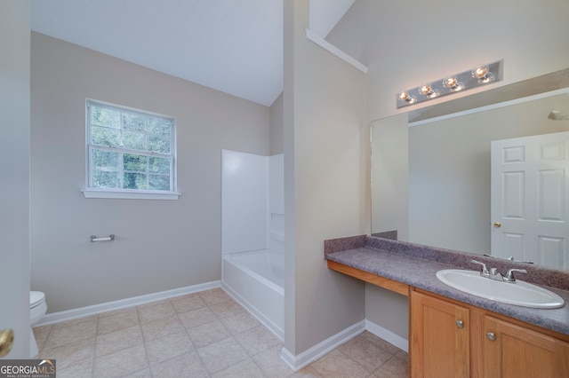 full bathroom with vanity, bathing tub / shower combination, and toilet