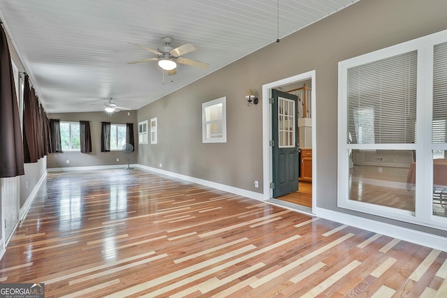 interior space featuring ceiling fan and light hardwood / wood-style flooring