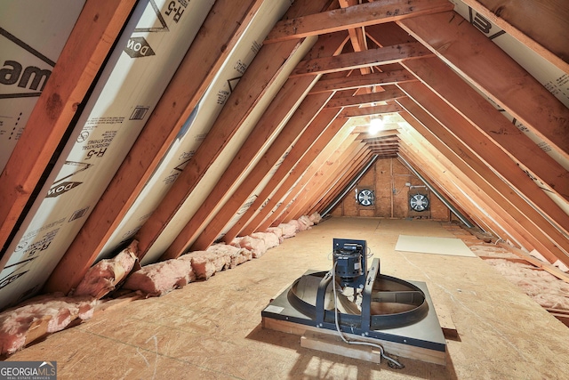 view of unfinished attic