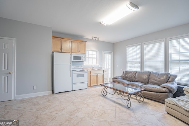 living room featuring light tile patterned floors