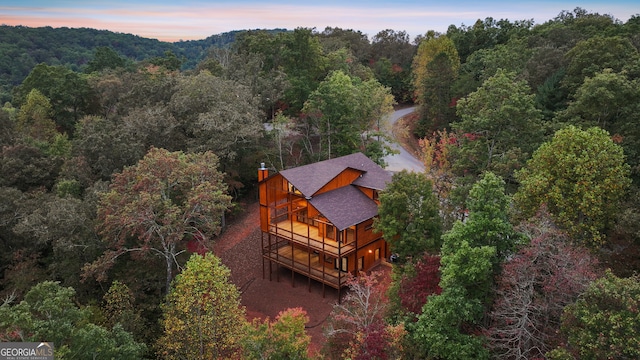 view of aerial view at dusk