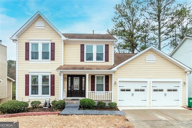 view of front of house featuring a garage and covered porch