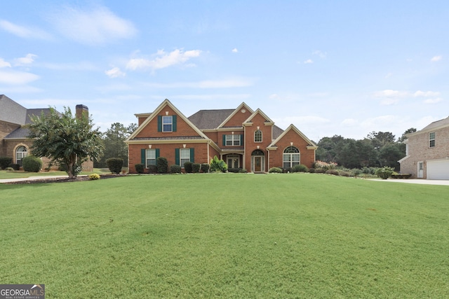 view of front of property featuring a front yard and a garage