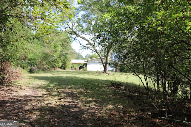 view of yard featuring a garage