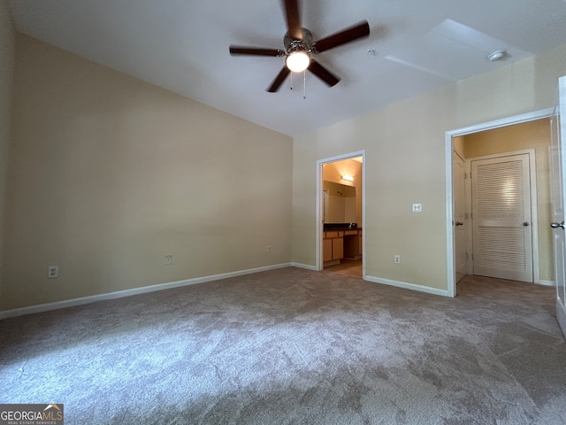 unfurnished bedroom with ceiling fan and carpet flooring