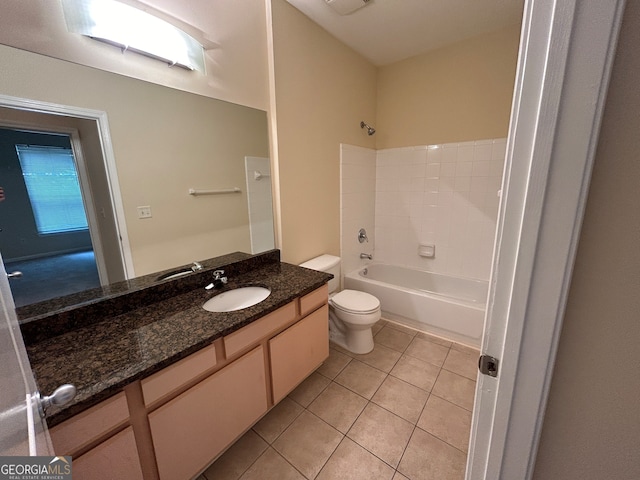 full bathroom featuring bathtub / shower combination, tile patterned floors, vanity, and toilet