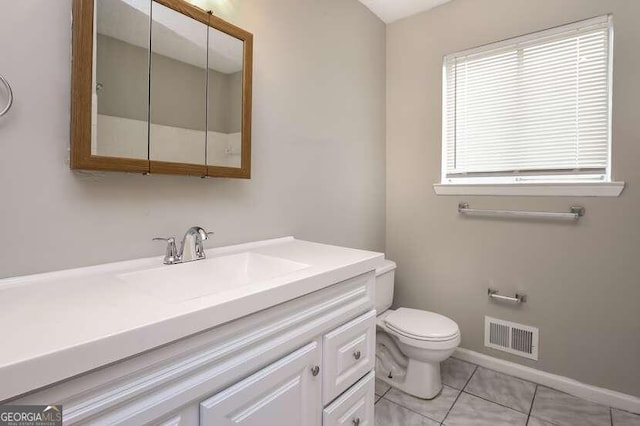 bathroom featuring vanity, toilet, and tile patterned floors