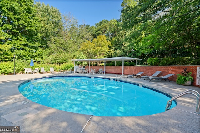 view of swimming pool with a patio