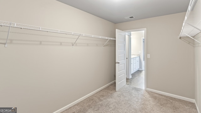 spacious closet with light colored carpet