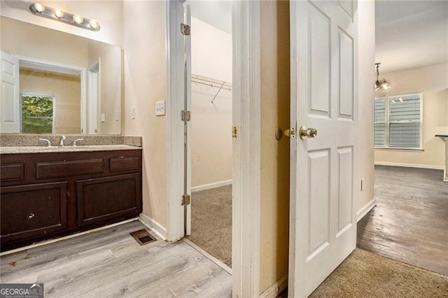 bathroom featuring hardwood / wood-style floors and vanity