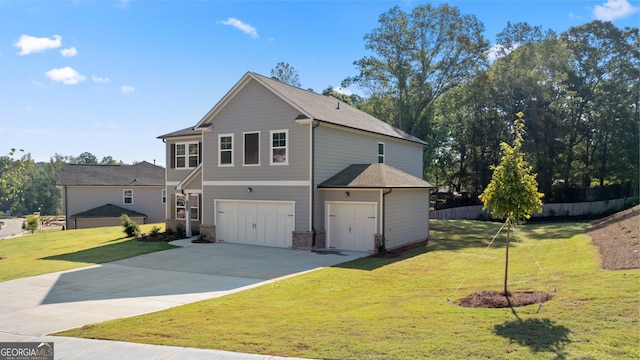 view of side of home featuring a yard and a garage