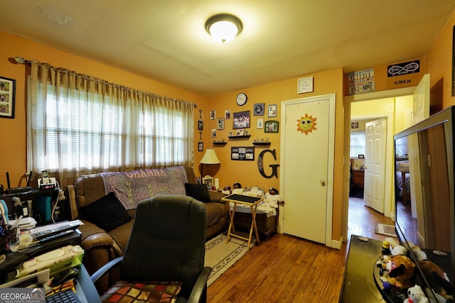 office space featuring hardwood / wood-style floors