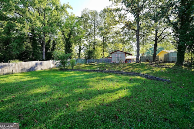 view of yard with a storage unit